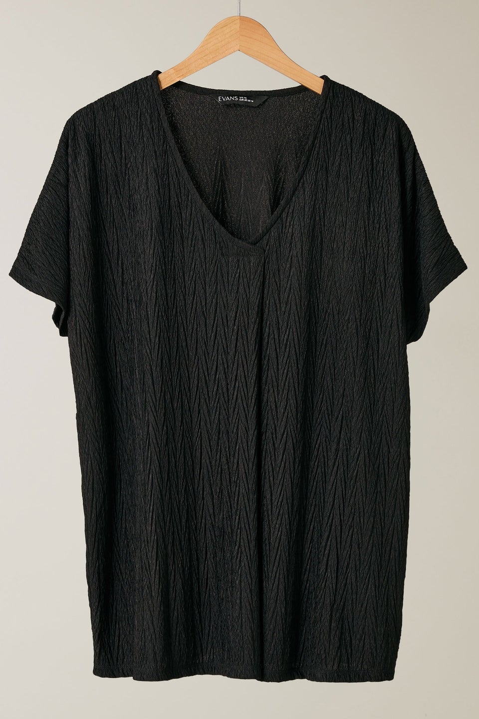 Evans Curve Black Plisse Pleat Front Top