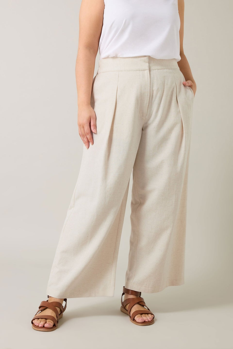 Evans Curve Natural Brown Tailored Linen Trousers