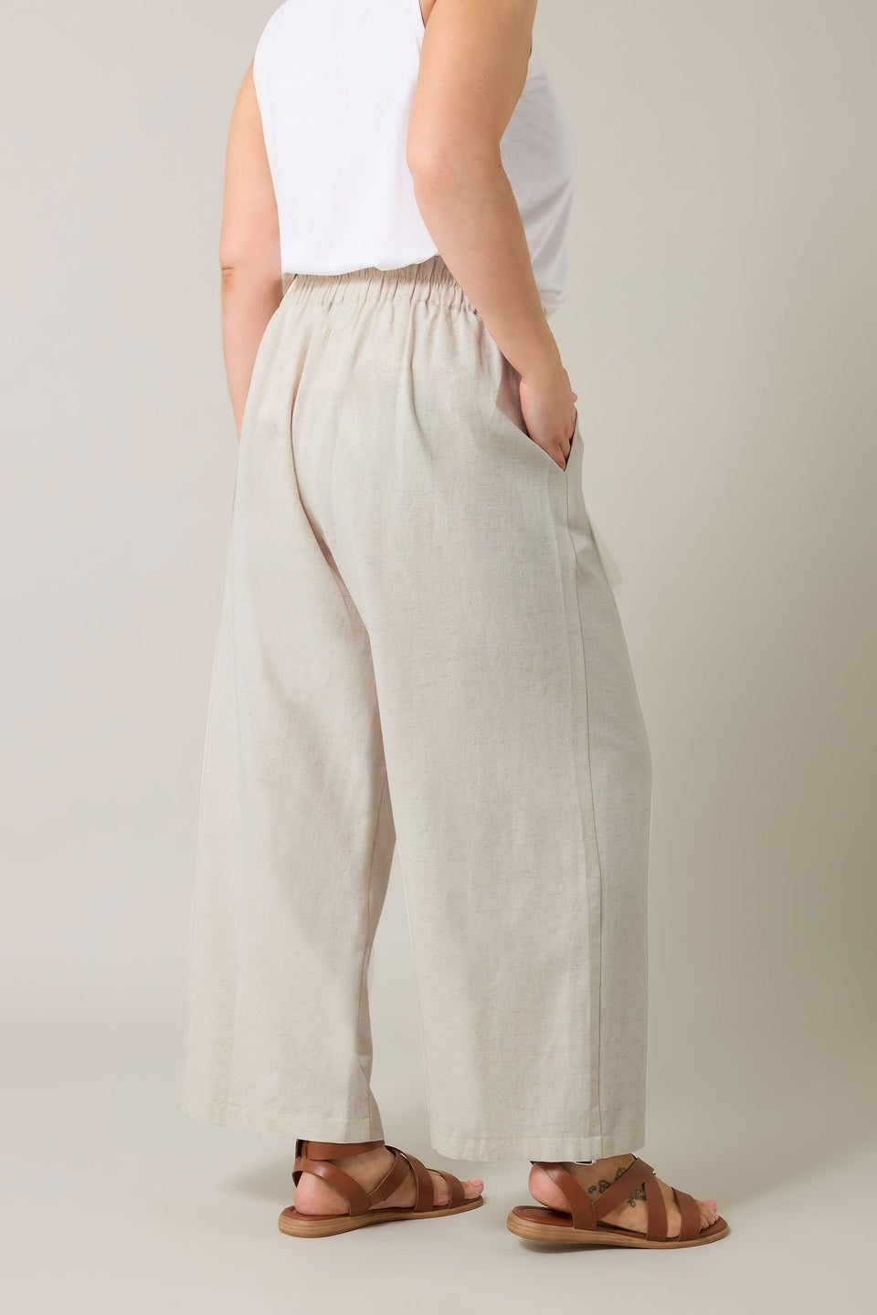Evans Curve Natural Brown Tailored Linen Trousers