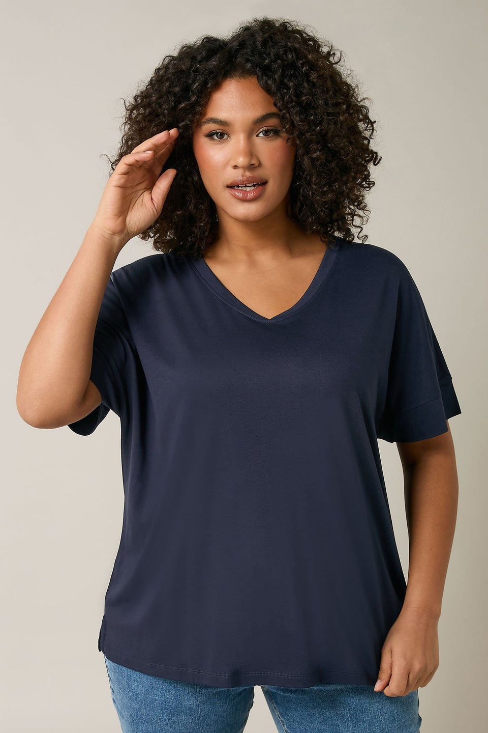 Evans 2 Pack Curve Navy Blue & White V-Neck Modal Rich T-Shirts