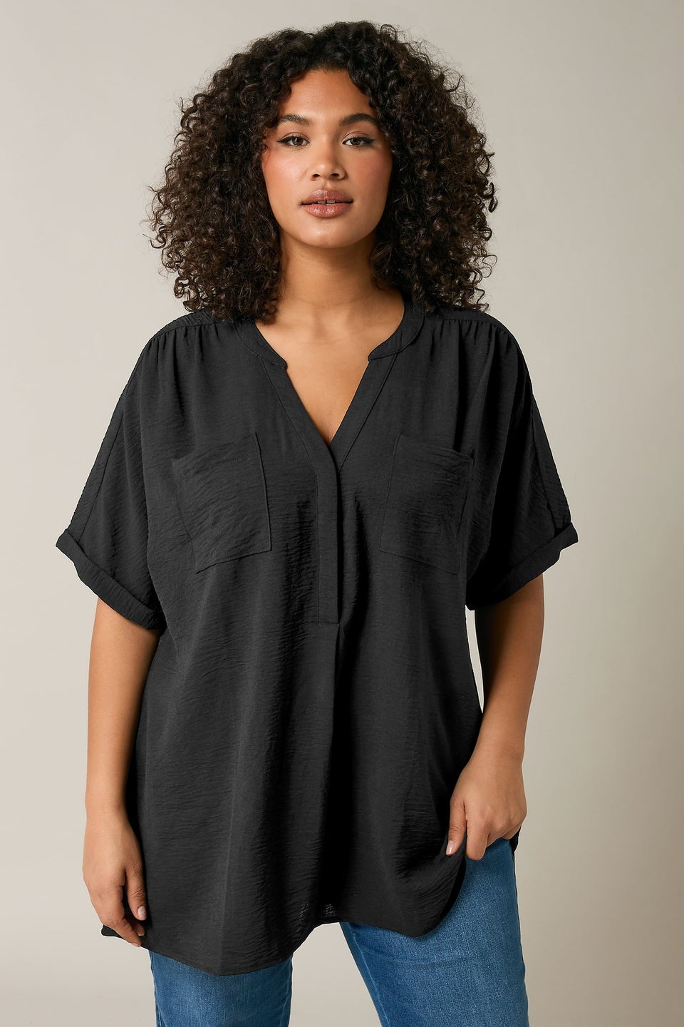 Evans Curve Black Pocket Front Overhead Utility Shirt