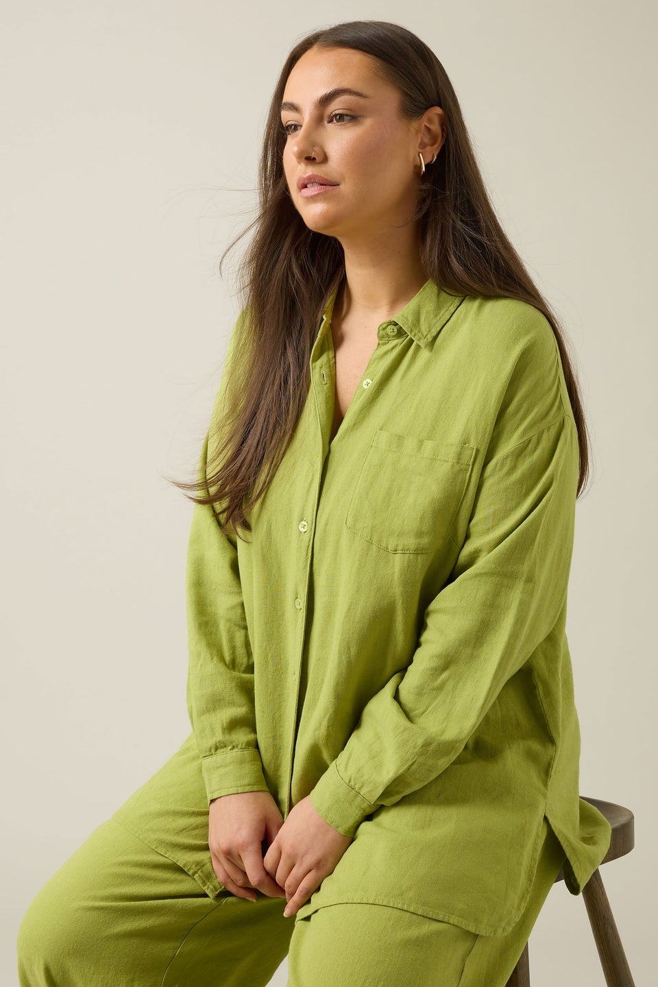 Evans Curve Chartreuse Green Long Sleeve Premium Linen Shirt