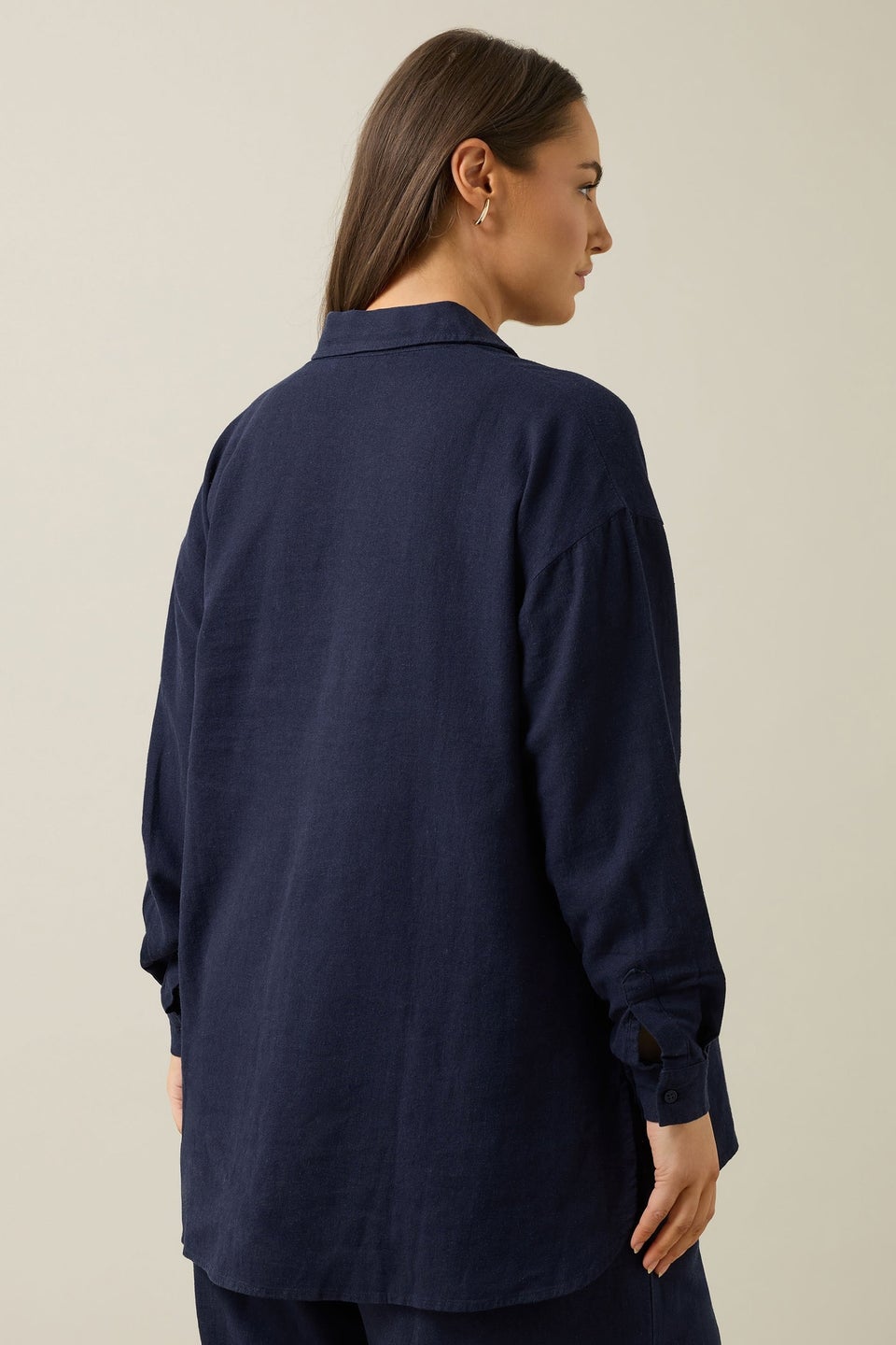 Evans Curve Navy Blue Long Sleeve Premium Linen Shirt