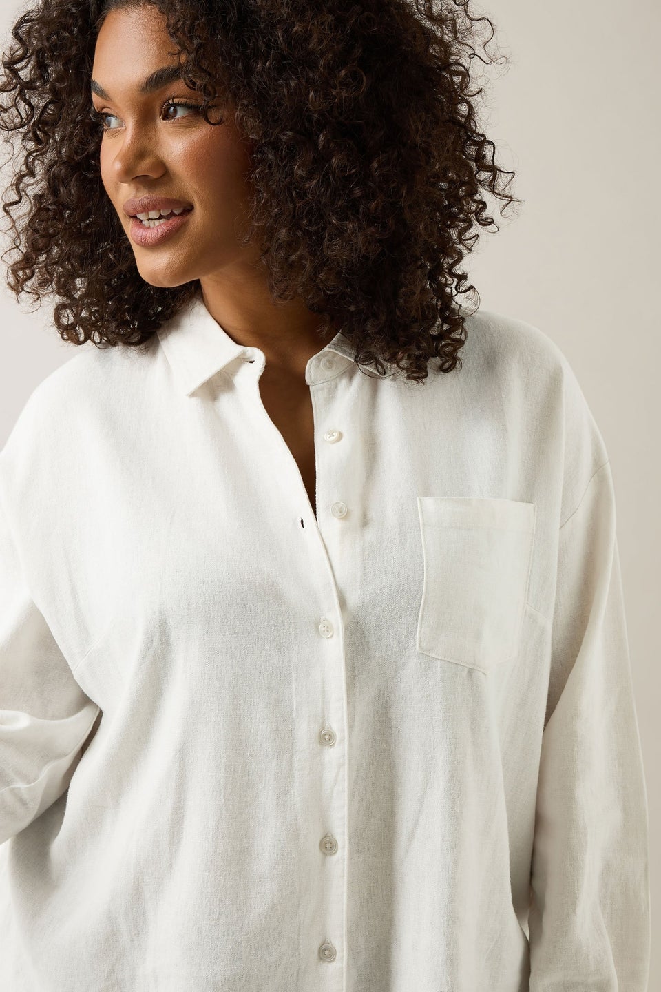 Evans Curve White Long Sleeve Premium Linen Shirt