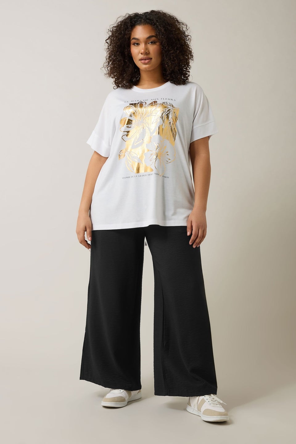 Evans Curve Black Elasticated Waist Wide Leg Trousers