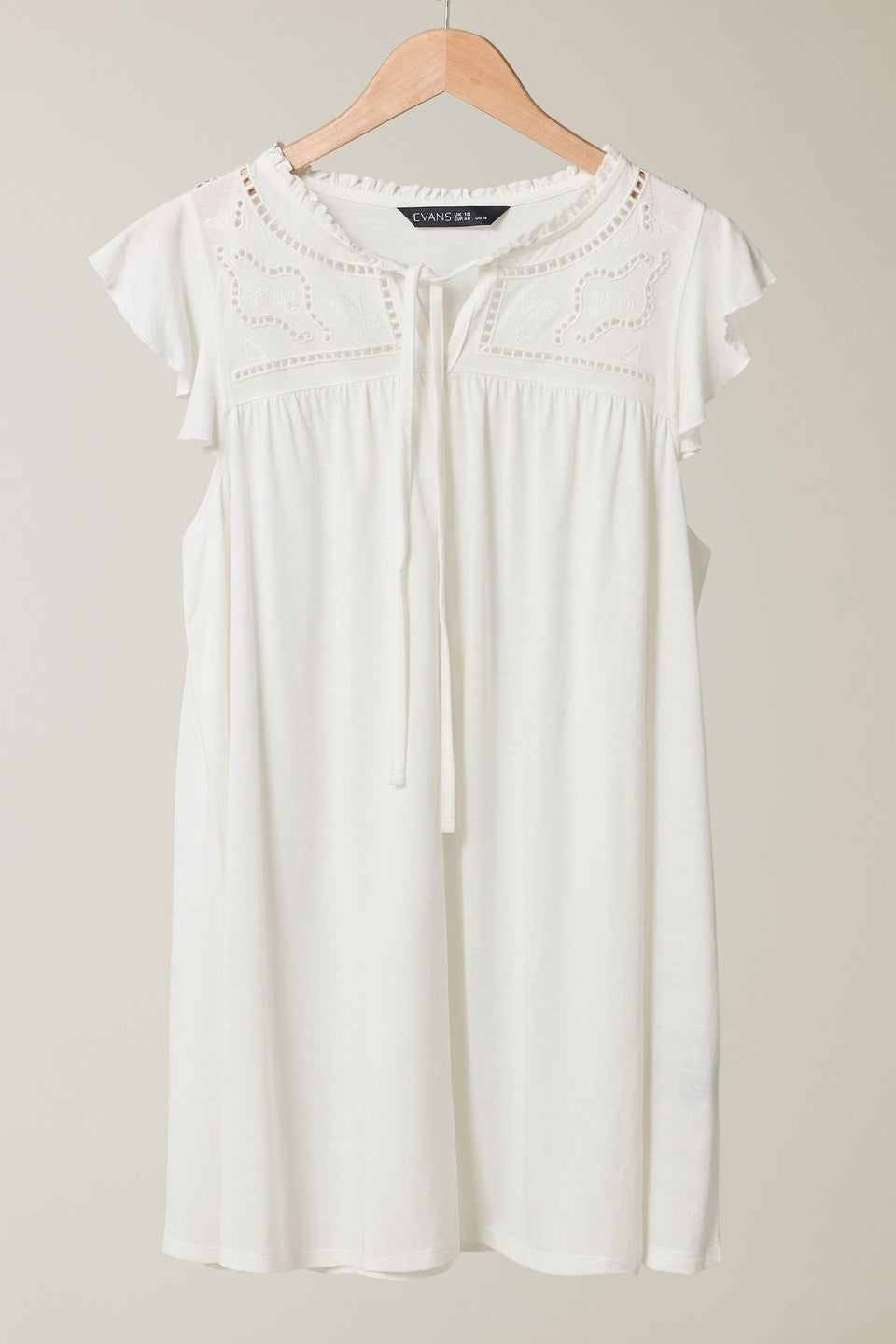EVANS Curve White Cutwork Tie Neck Blouse
