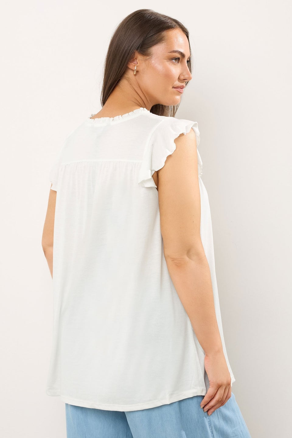 EVANS Curve White Cutwork Tie Neck Blouse