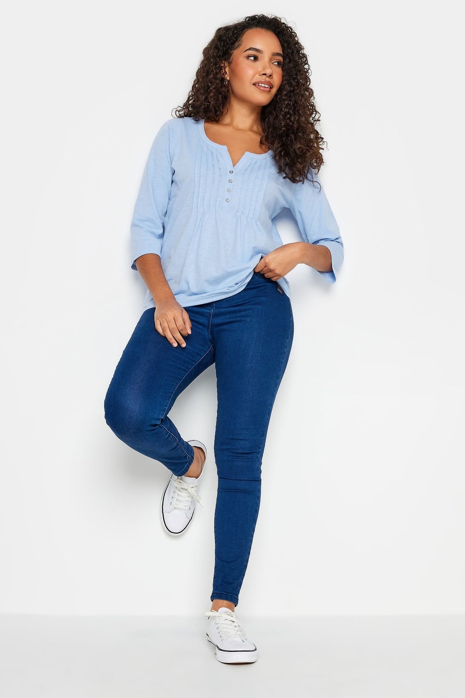 M&Co Light Blue Cotton Henley Top