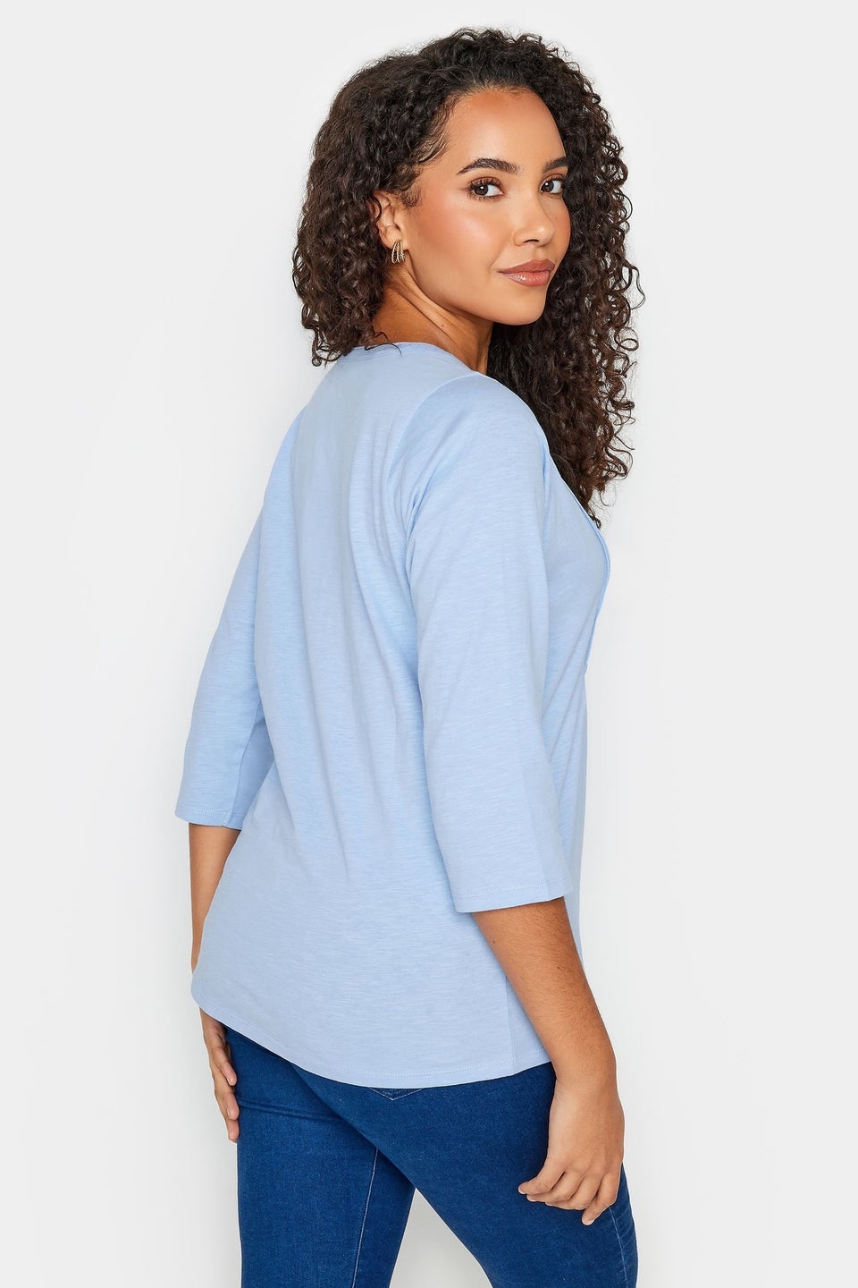 M&Co Light Blue Cotton Henley Top