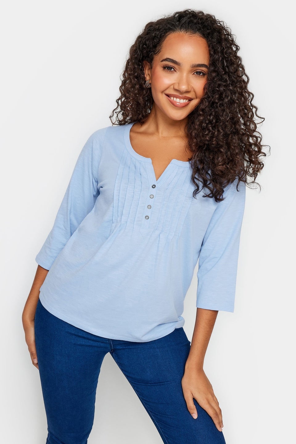 M&Co Light Blue Cotton Henley Top