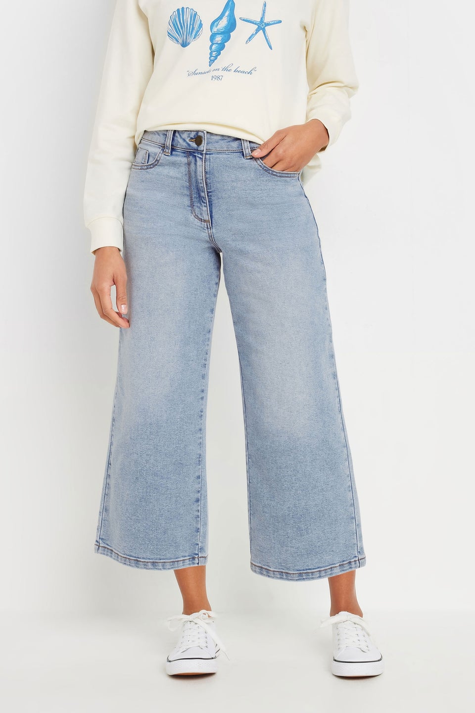 M&Co Blue Light Wash Wide Leg Cropped Jeans