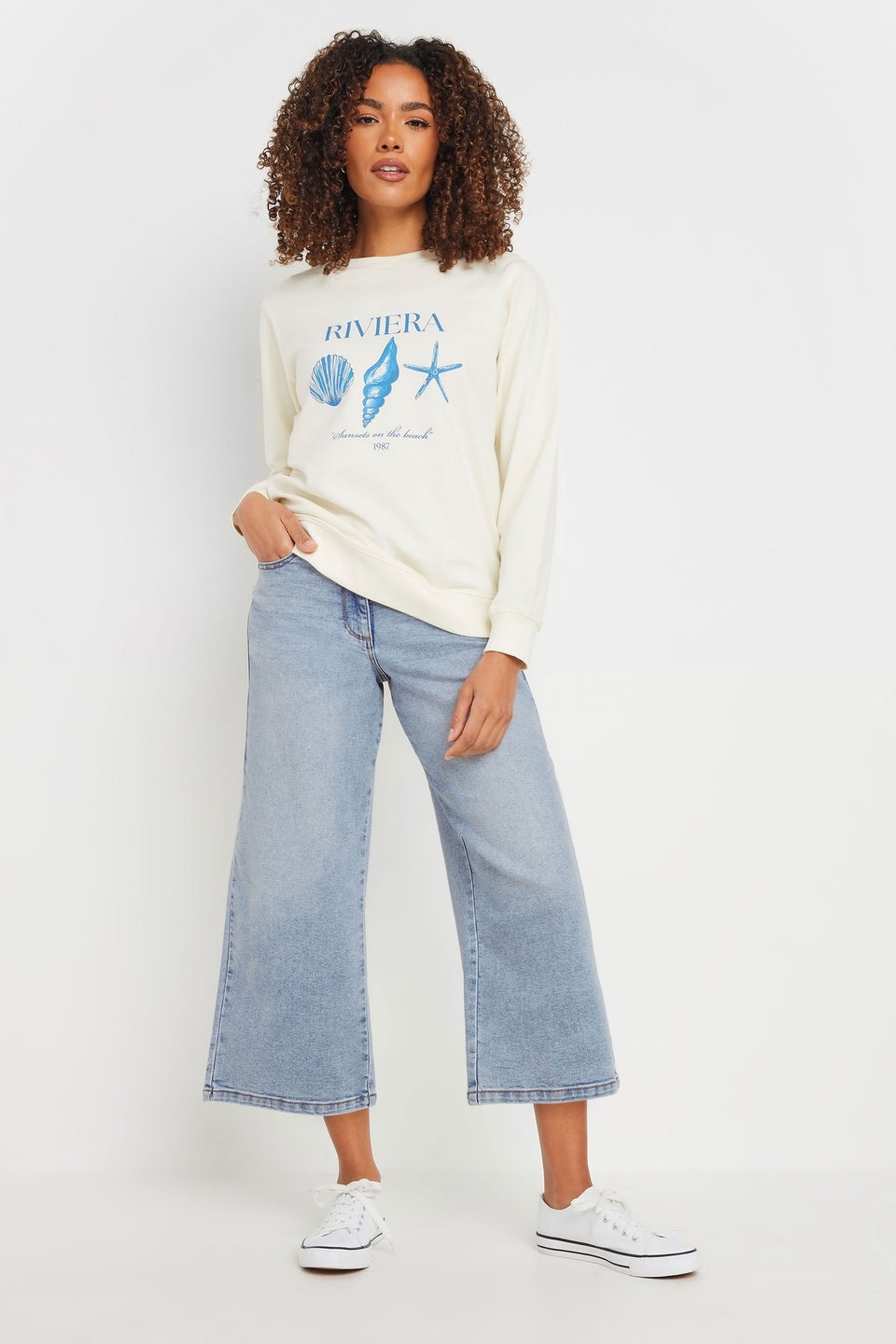 M&Co Blue Light Wash Wide Leg Cropped Jeans