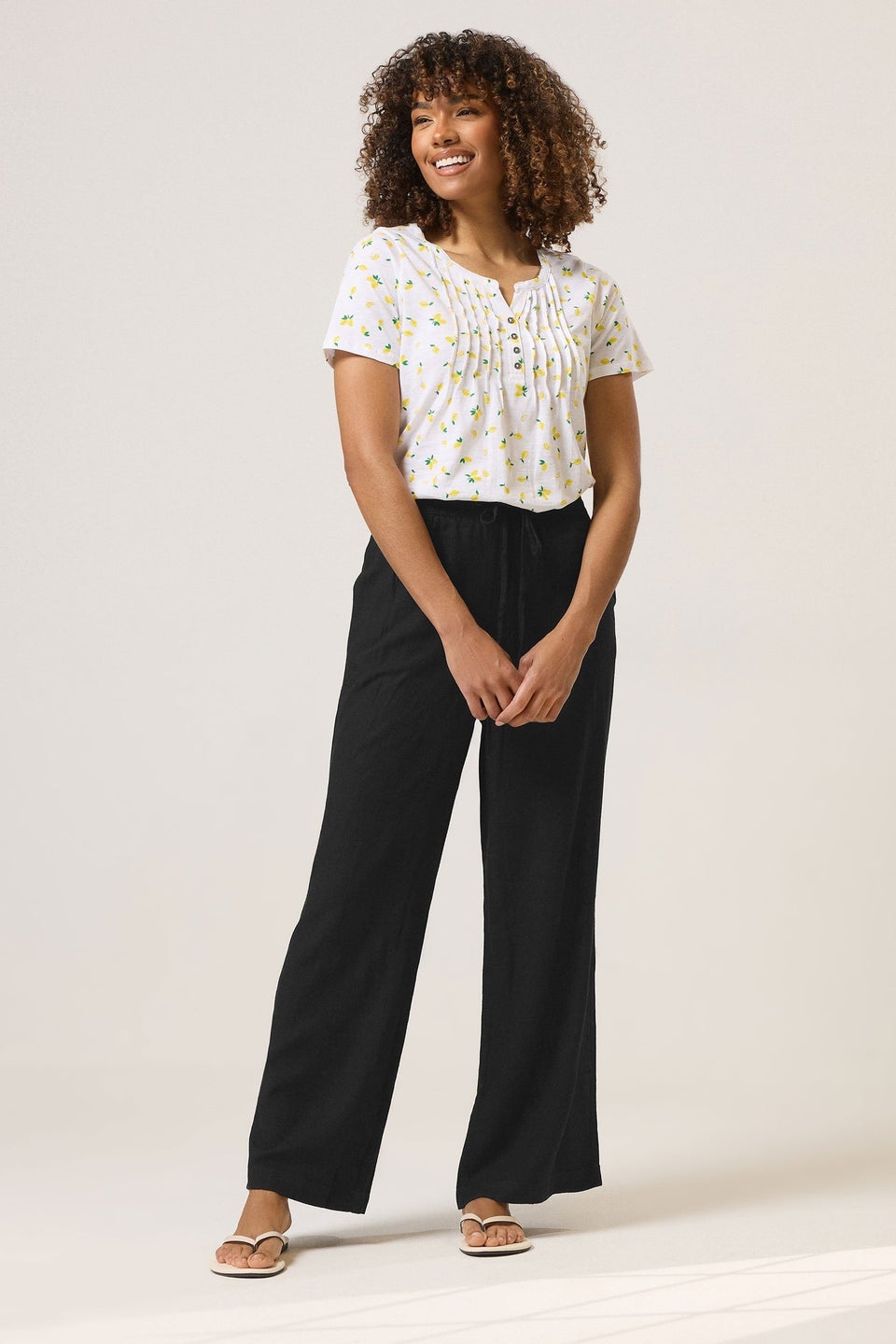 M&Co Black Drawstring Wide Leg Linen Trousers