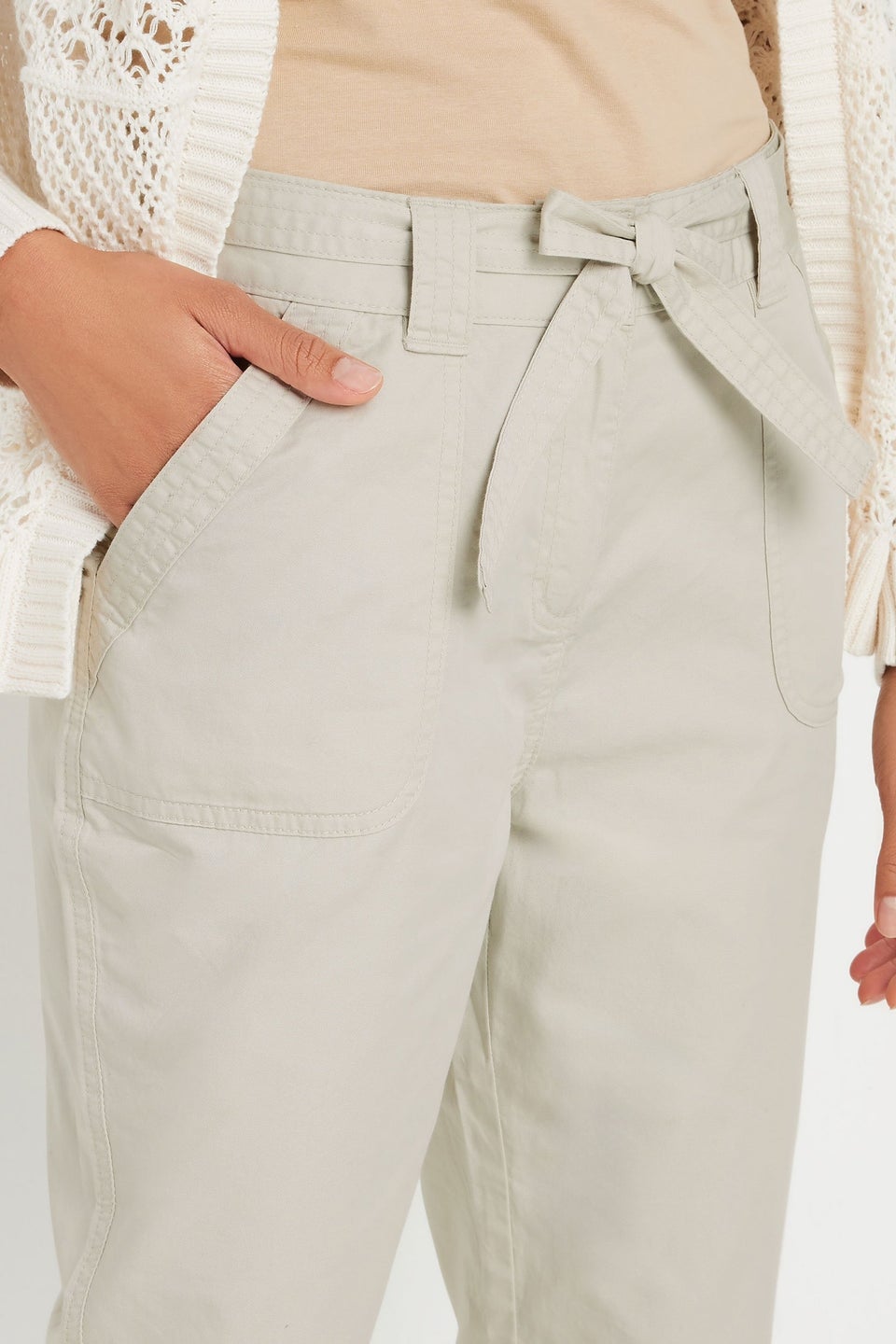M&Co Natural Brown Cool Cotton Poplin Cropped Trousers