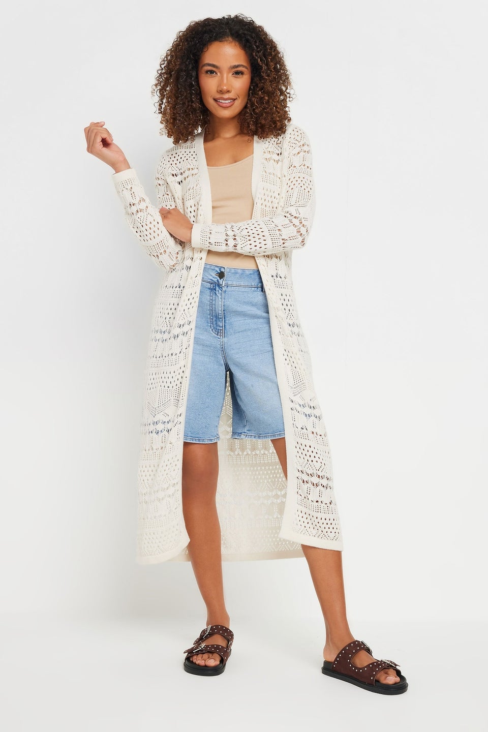 M&Co Cream Longline Crochet Cardigan