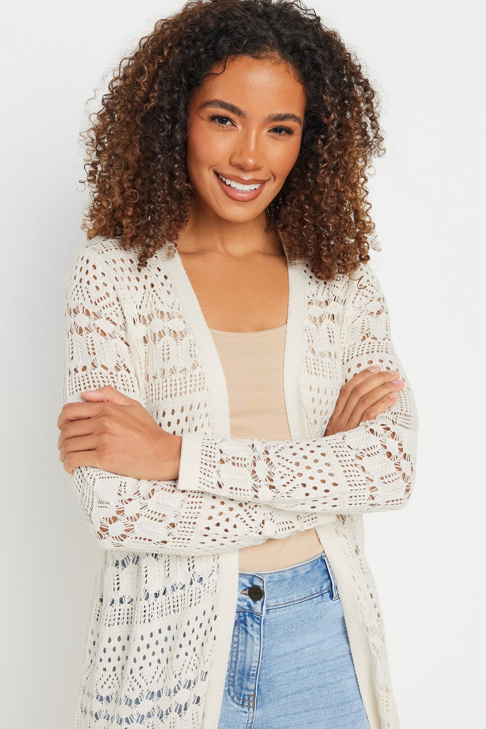 M&Co Cream Longline Crochet Cardigan