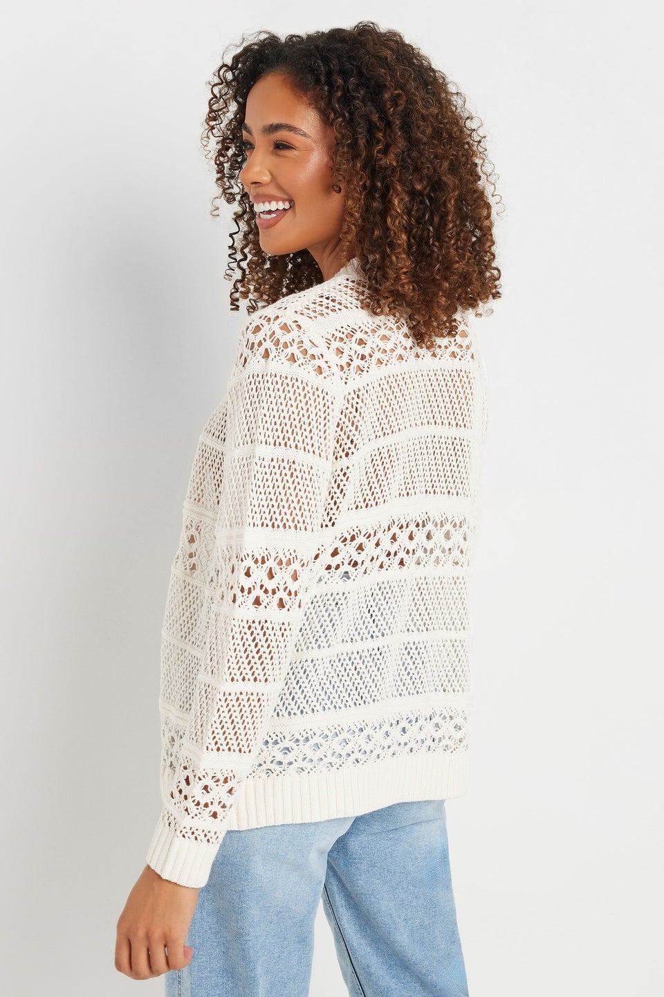 M&Co Cream Cotton Open Front Crochet Cardigan