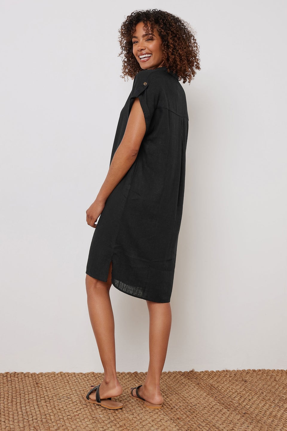 M&Co Black Relaxed Linen Shirt Dress
