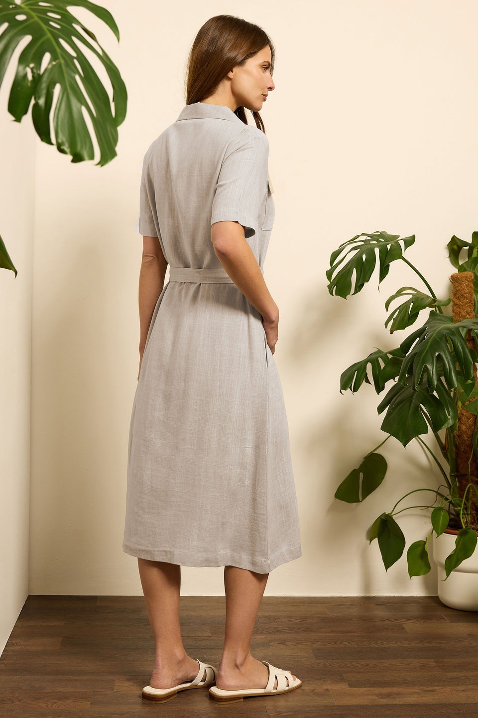 M&Co Natural Brown Linen Shirt Dress