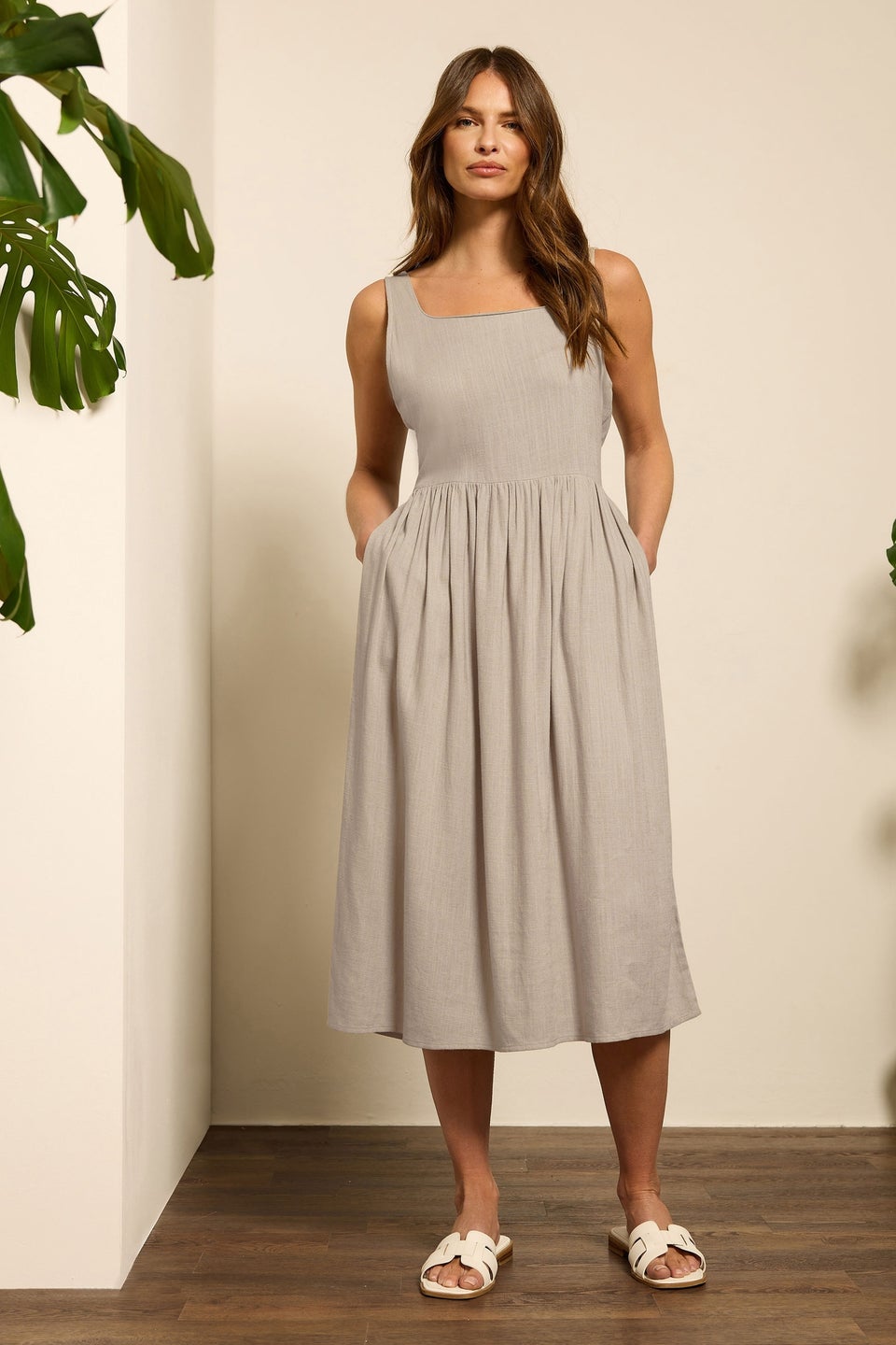 M&Co Natural Brown Sleeveless Fit & Flare Dress