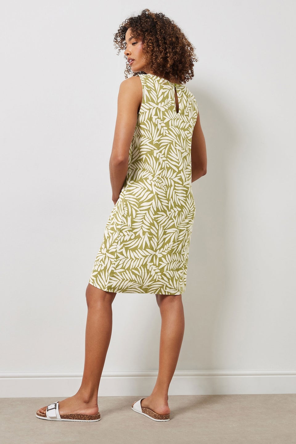 M&Co Green Leaf Print Linen Shift Dress