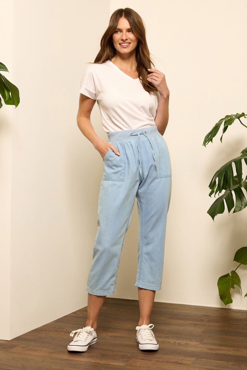 M&Co Blue Light Wash Drawstring Cropped Trousers