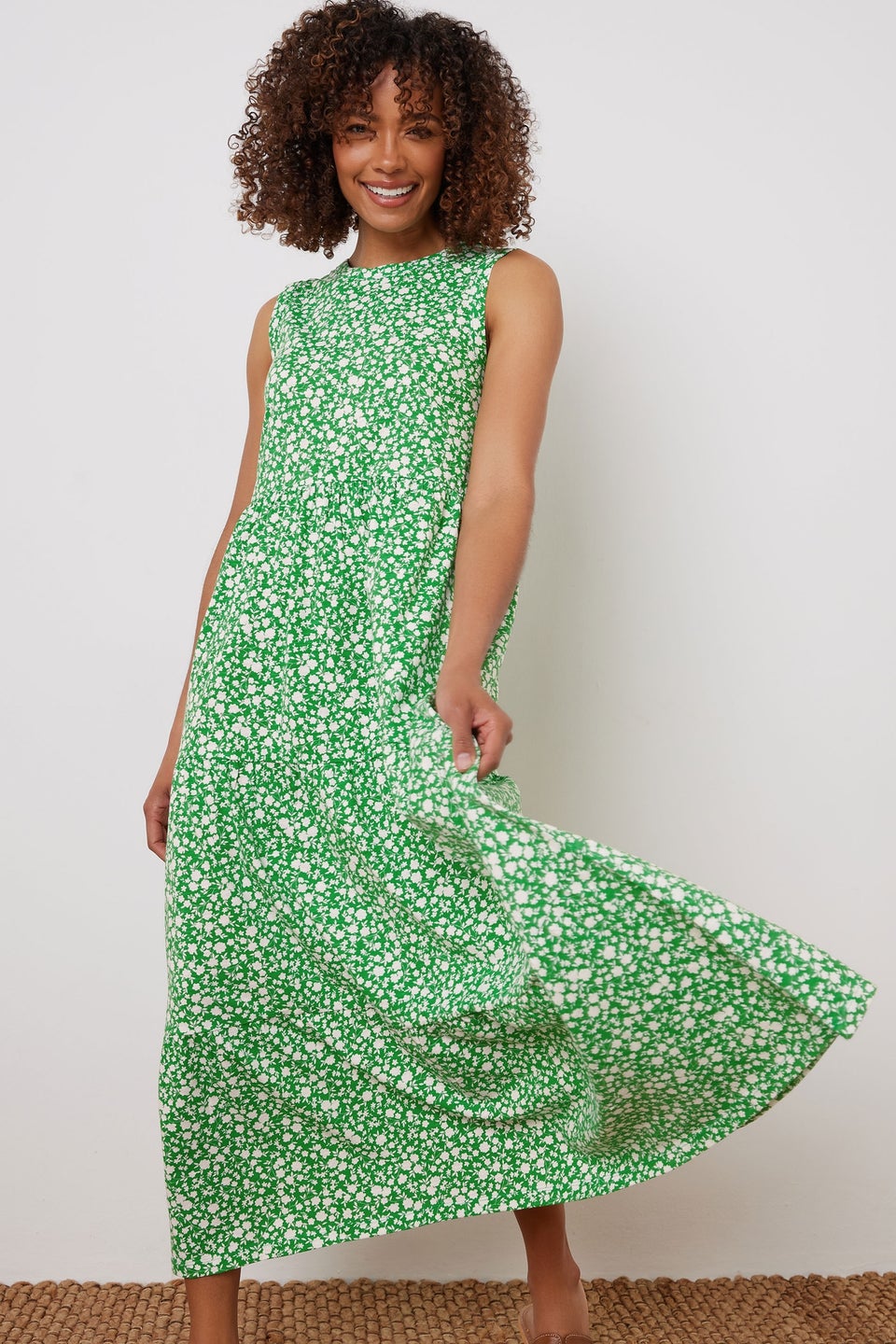 M&Co Green Ditsy Floral Sleeveless Midi Dress