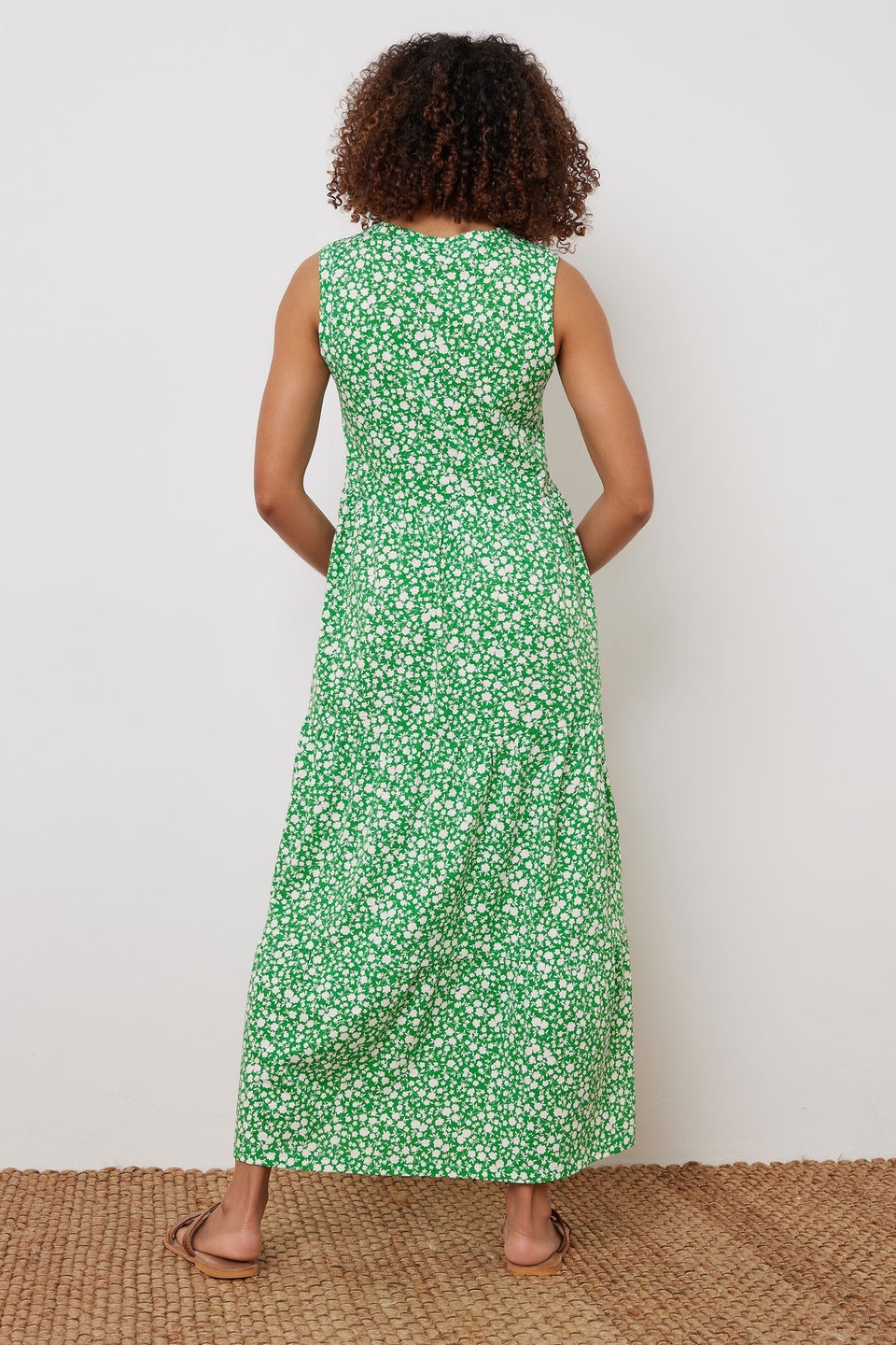 M&Co Green Ditsy Floral Sleeveless Midi Dress