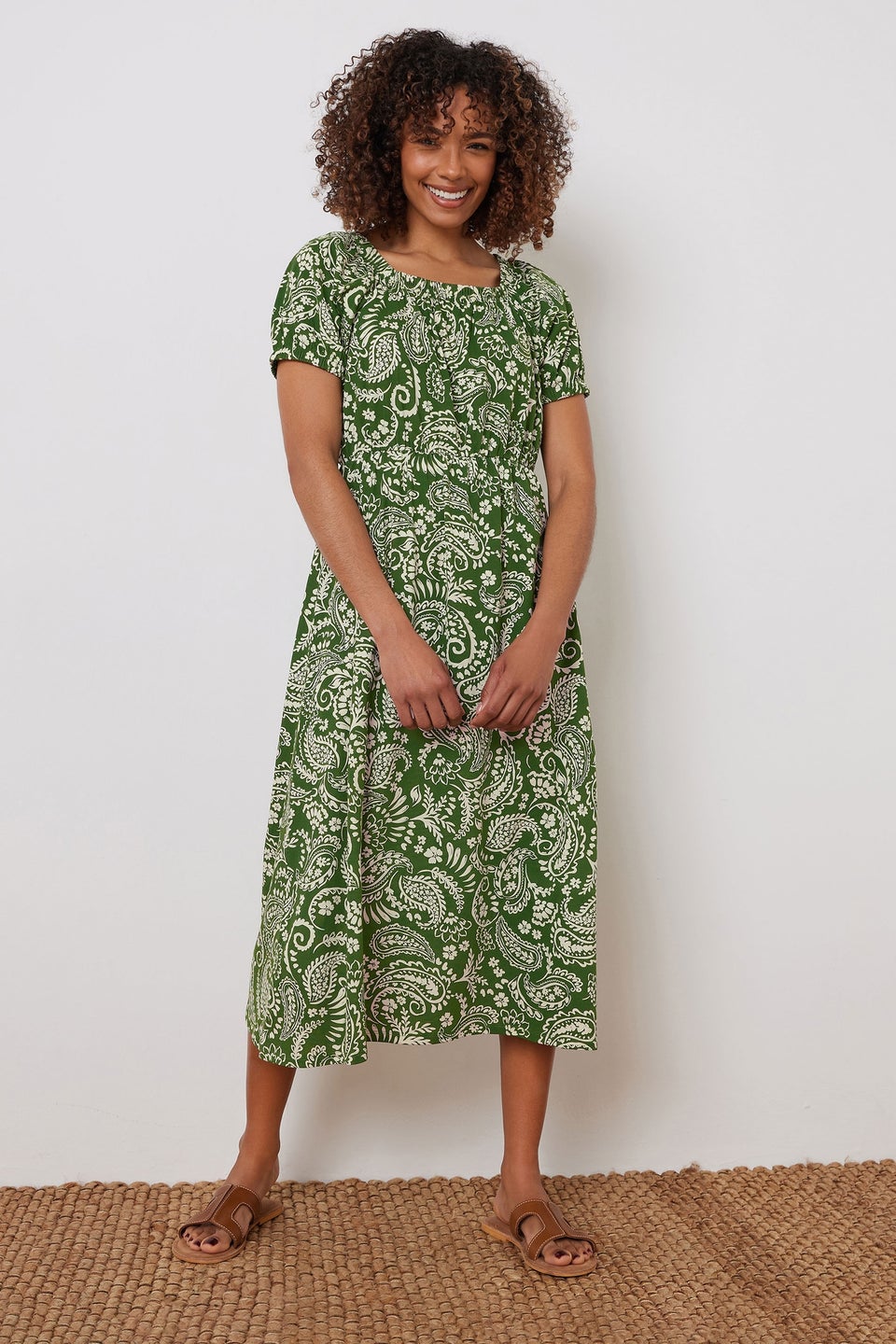 M&Co Green Paisley Print Midi Dress