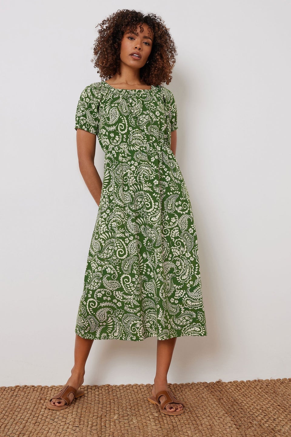 M&Co Green Paisley Print Midi Dress