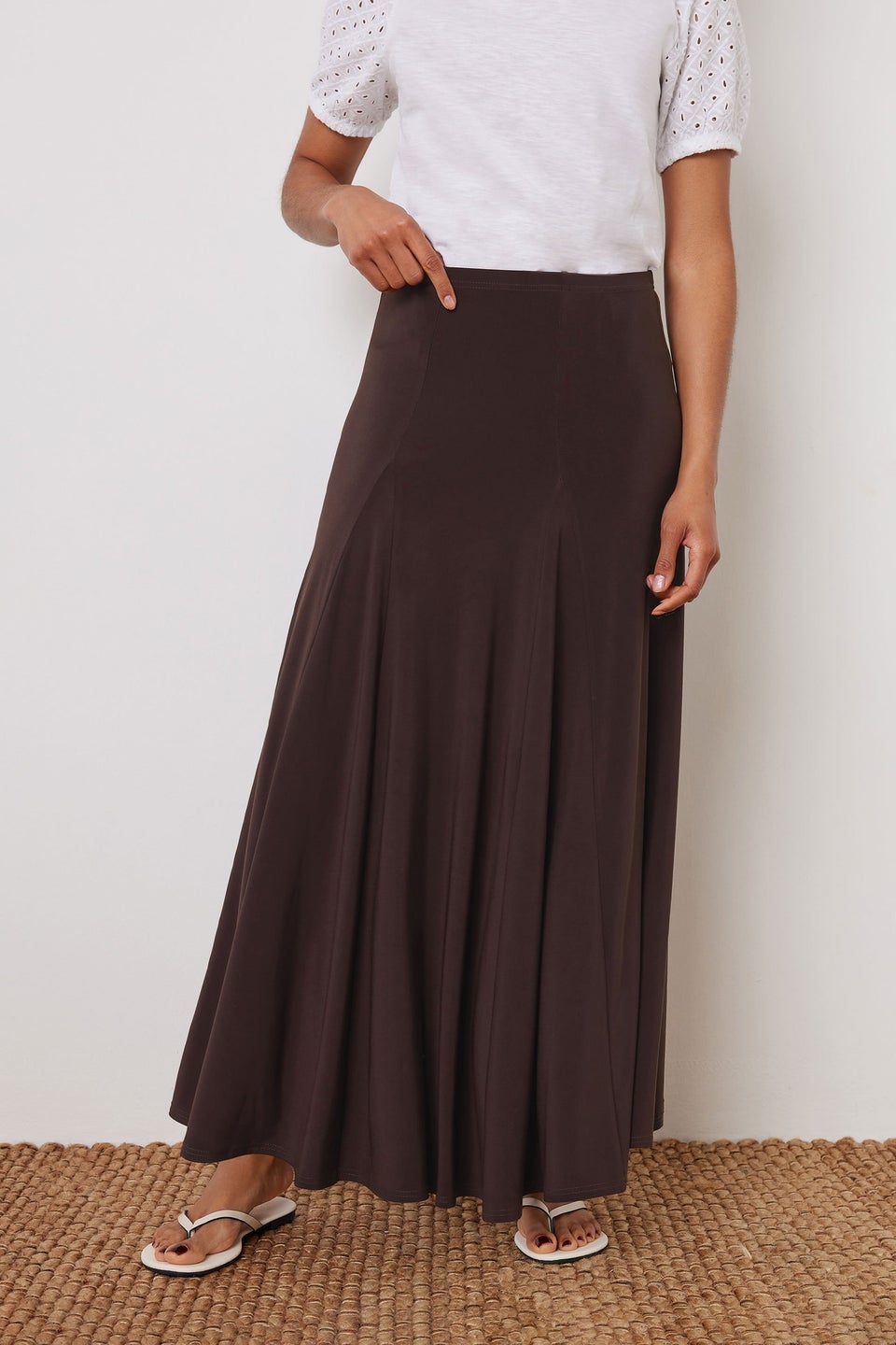 M&Co Chocolate Brown Godet Maxi Skirt