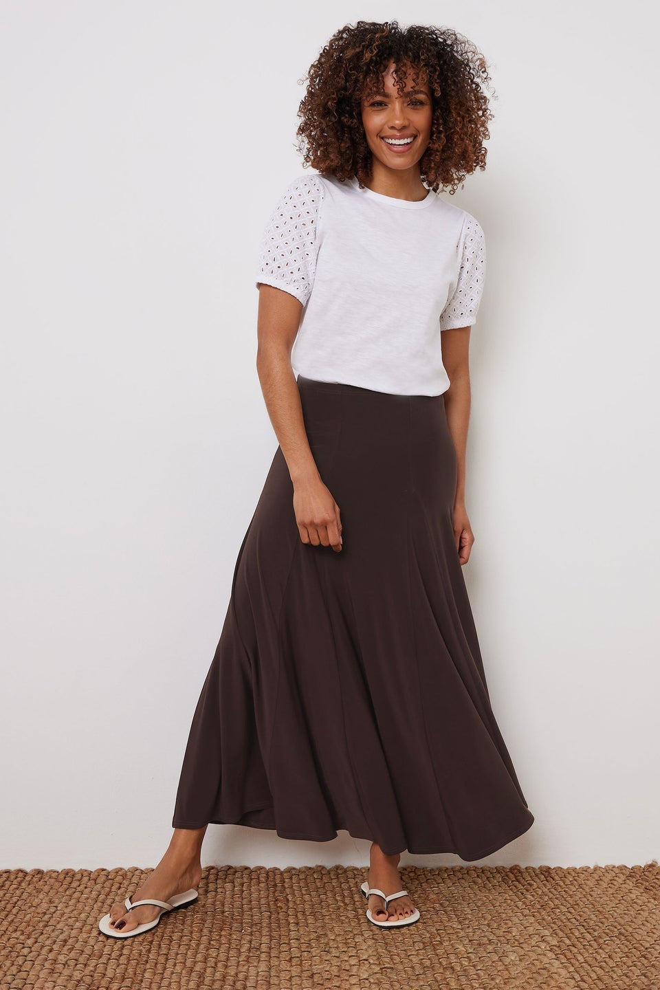 M&Co Chocolate Brown Godet Maxi Skirt