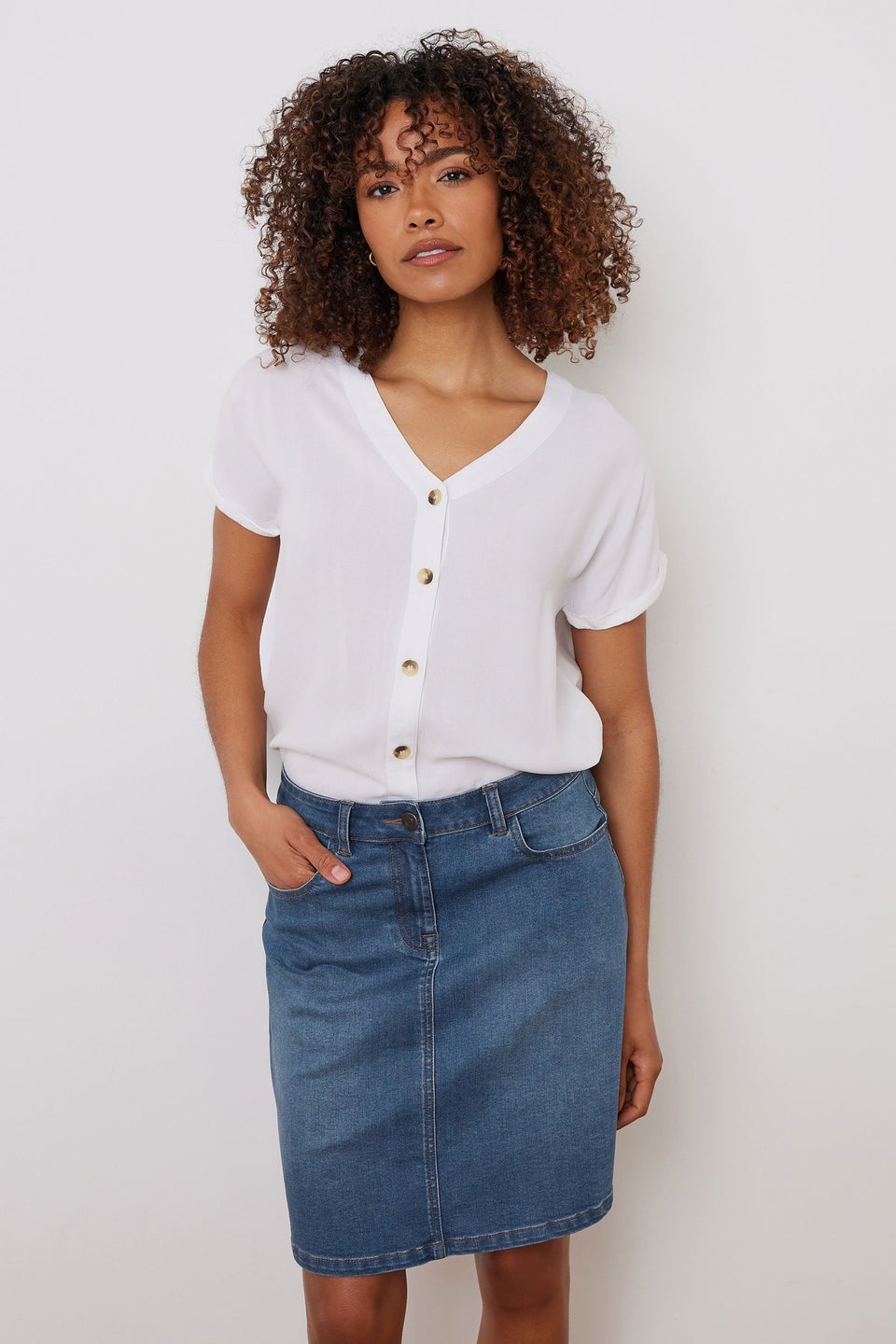 M&Co Blue Mid-Wash Denim Skirt