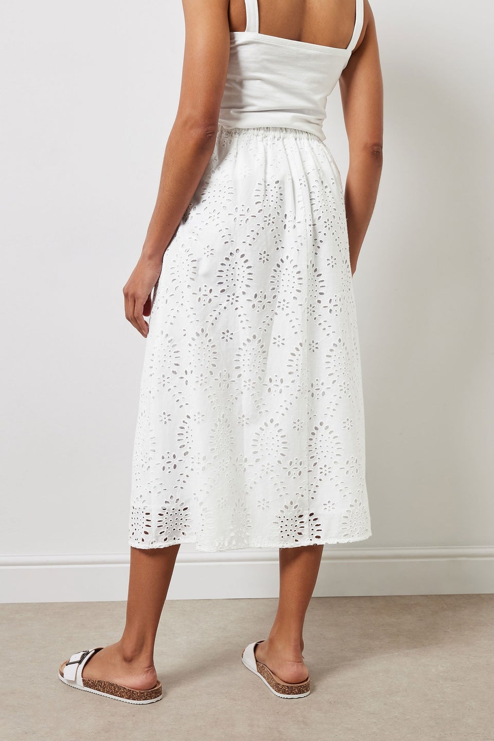 M&Co White Cotton Broderie Midi Skirt
