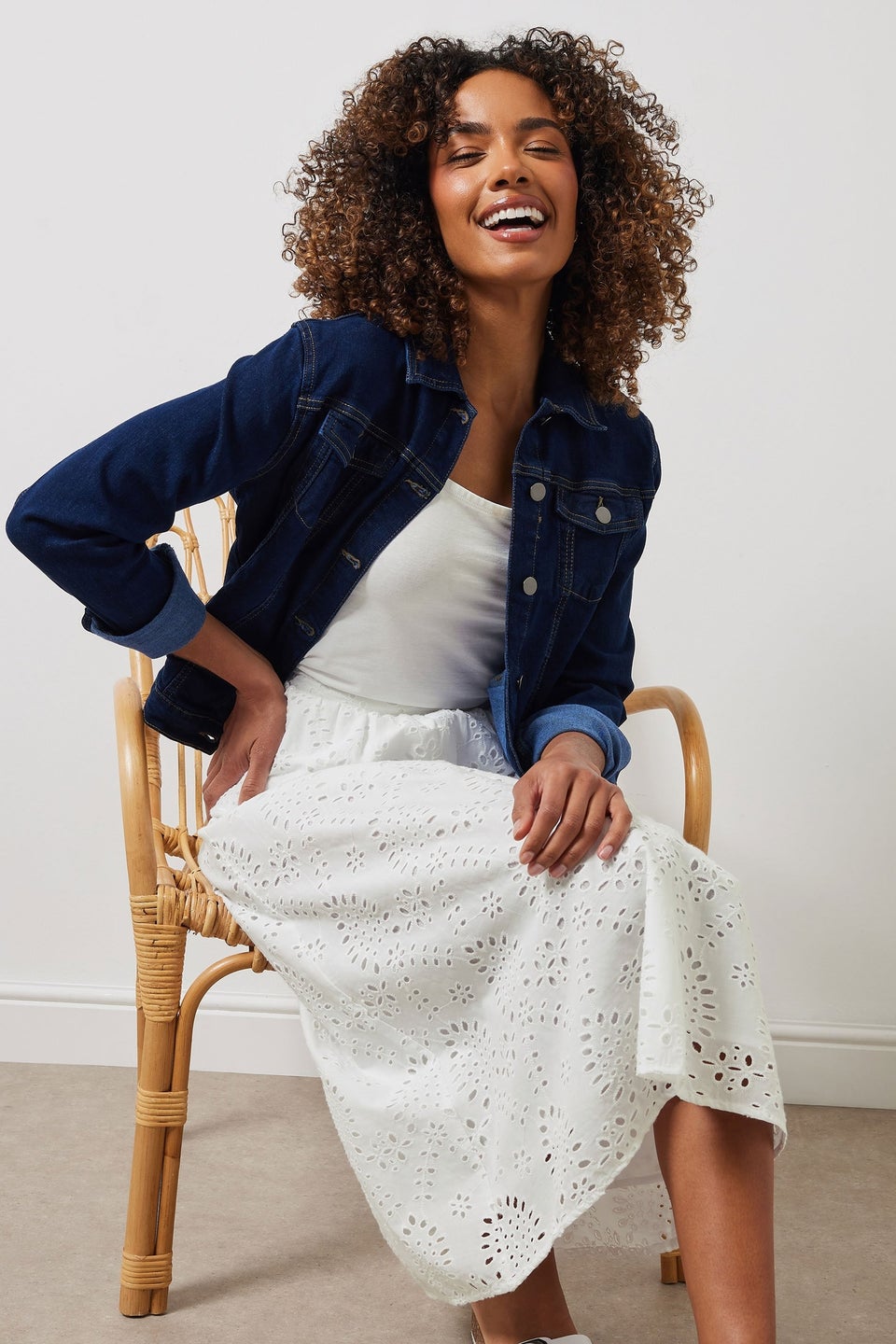 M&Co White Cotton Broderie Midi Skirt