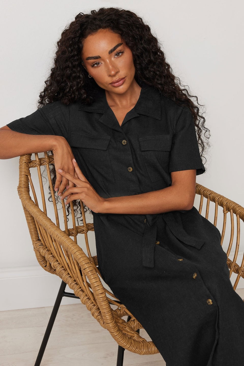 M&Co Petite Black Linen Shirt Dress