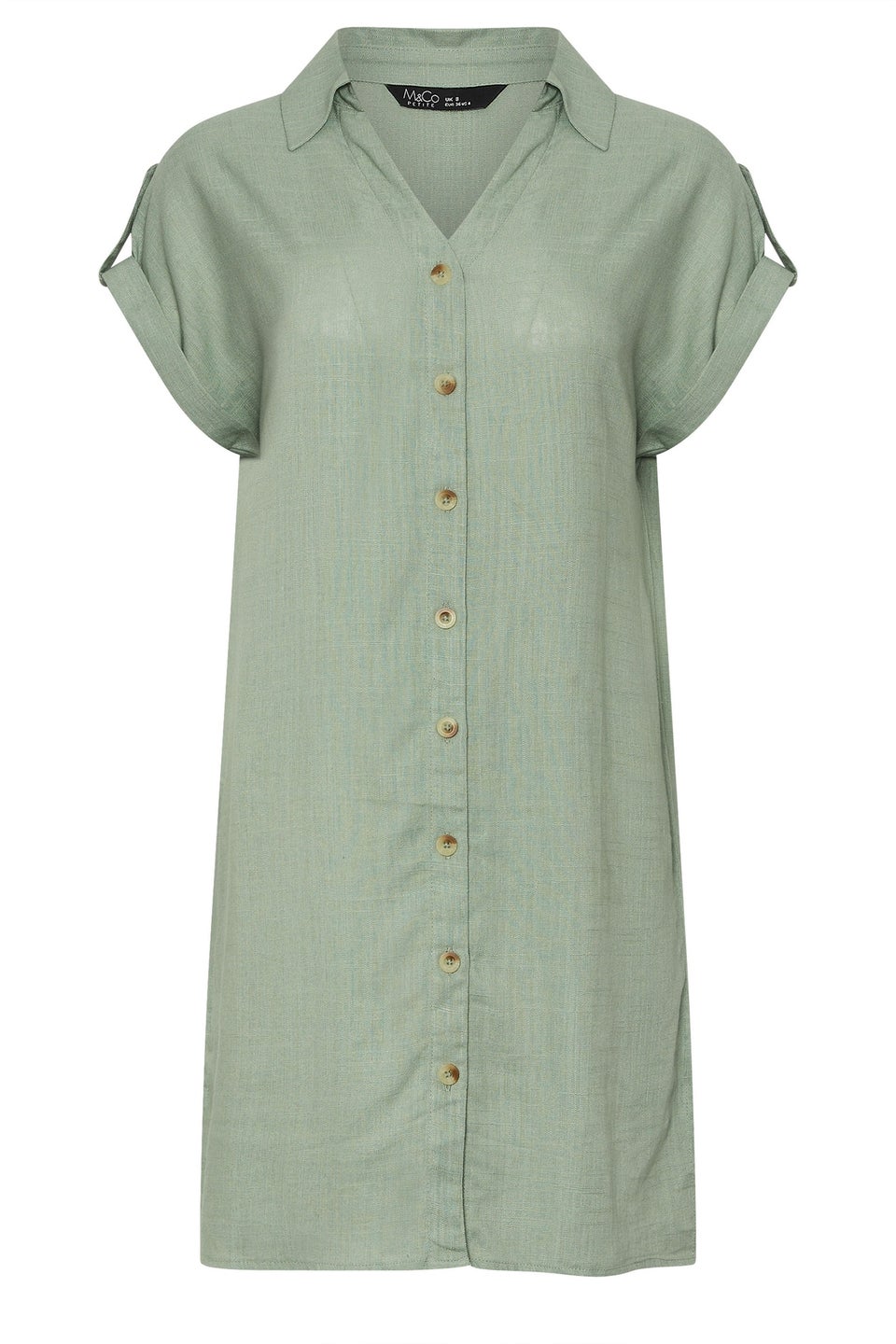 M&Co Petite Sage Green Relaxed Linen Shirt Dress