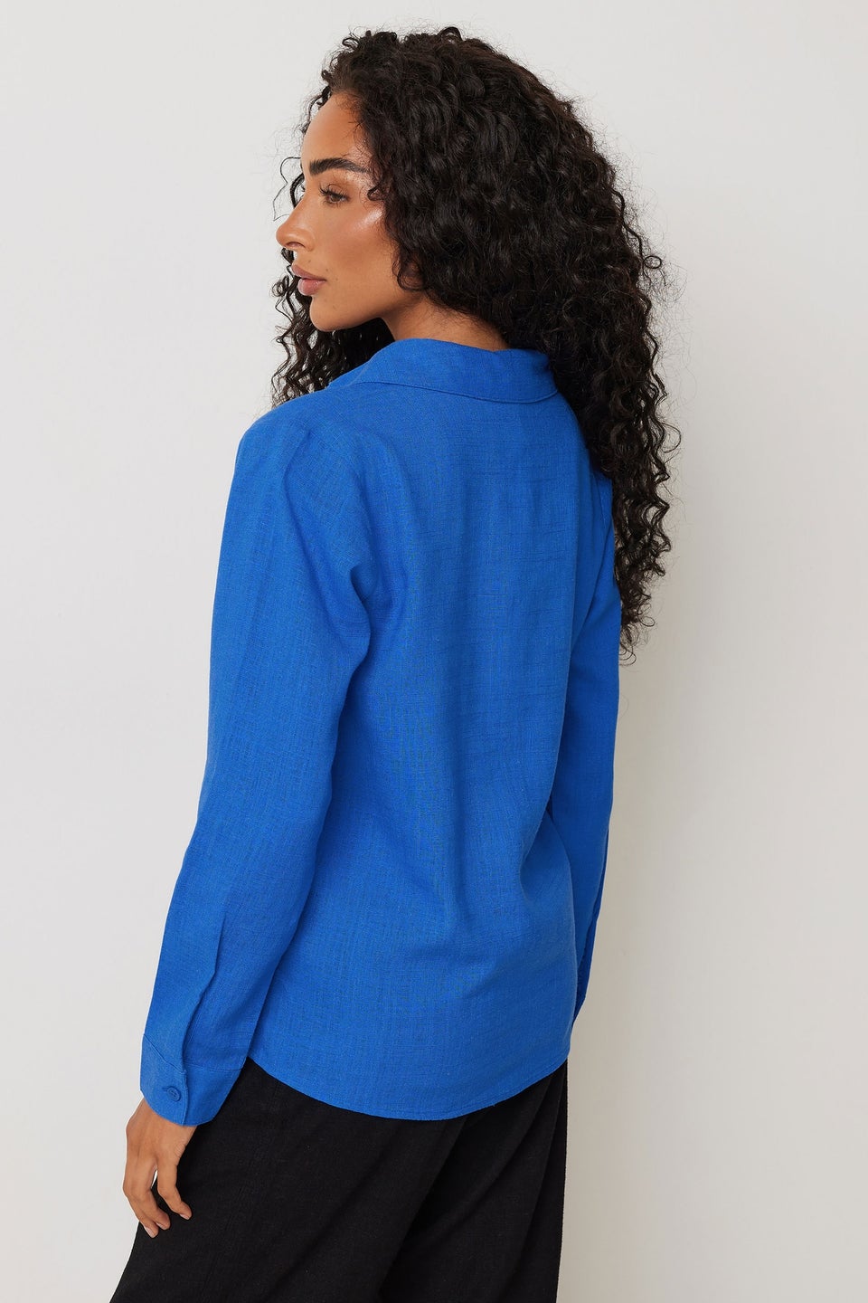 M&Co Petite Blue Pintuck Detail Linen Shirt