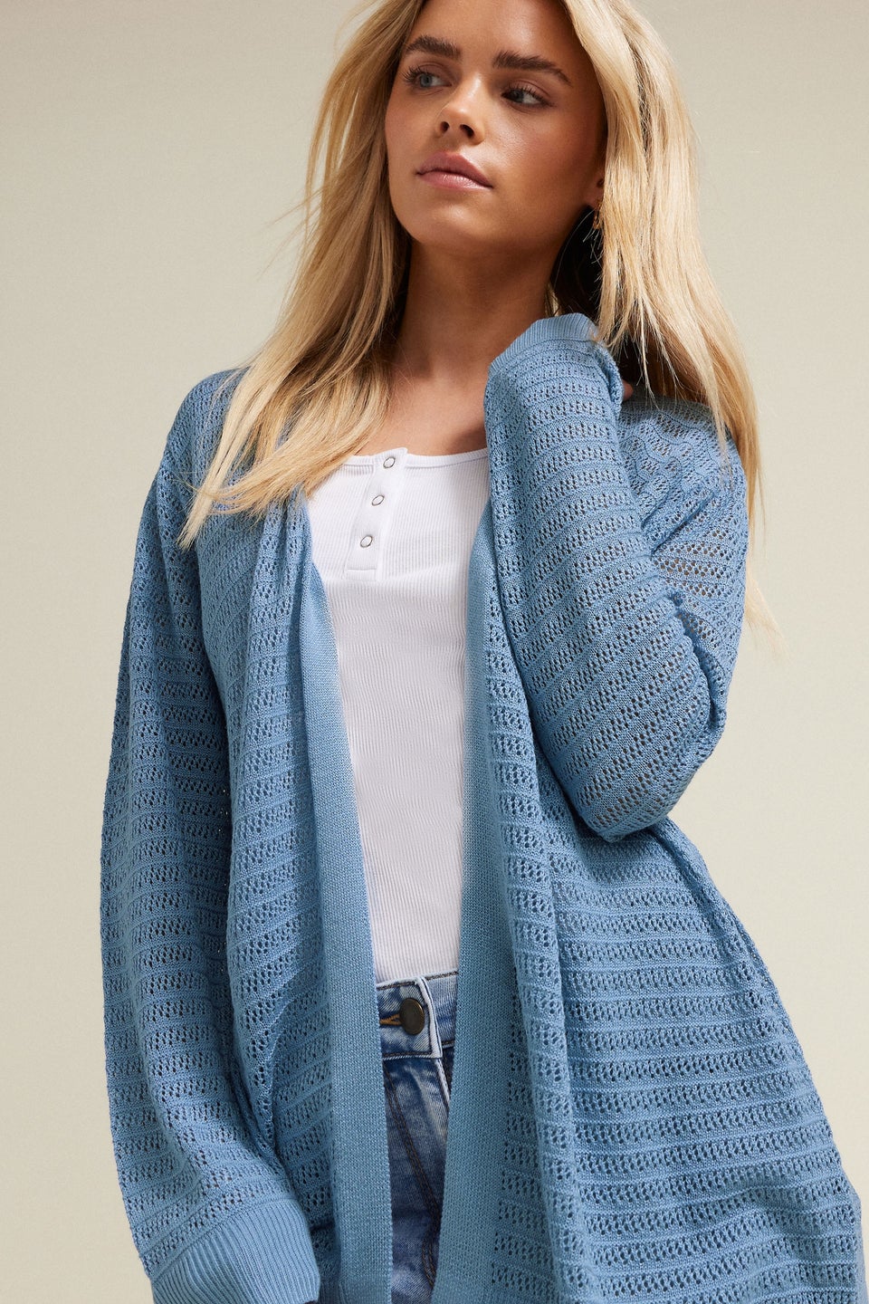 M&Co Petite Blue Pointelle Detail Cardigan