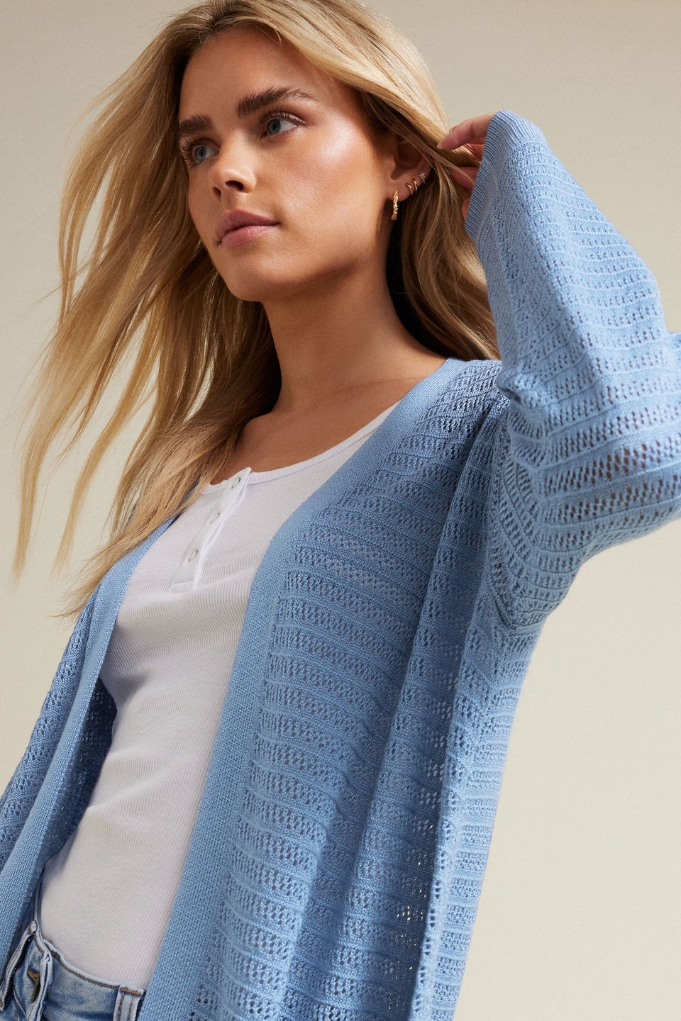 M&Co Petite Blue Pointelle Detail Cardigan