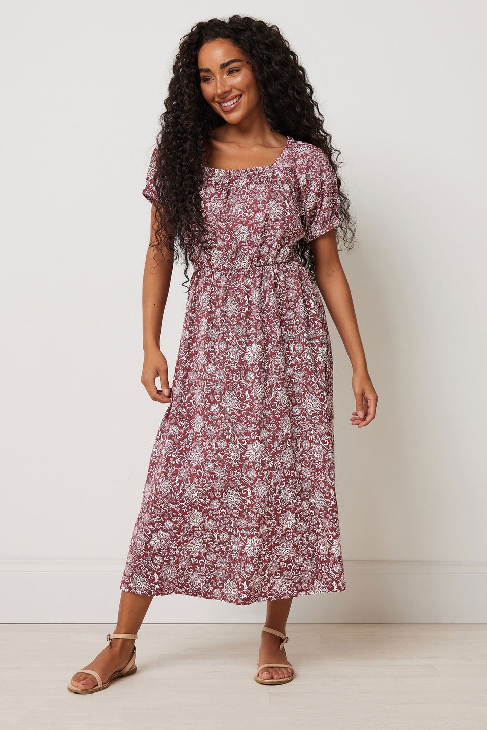 M&Co Petite Red Floral Print Midi Dress