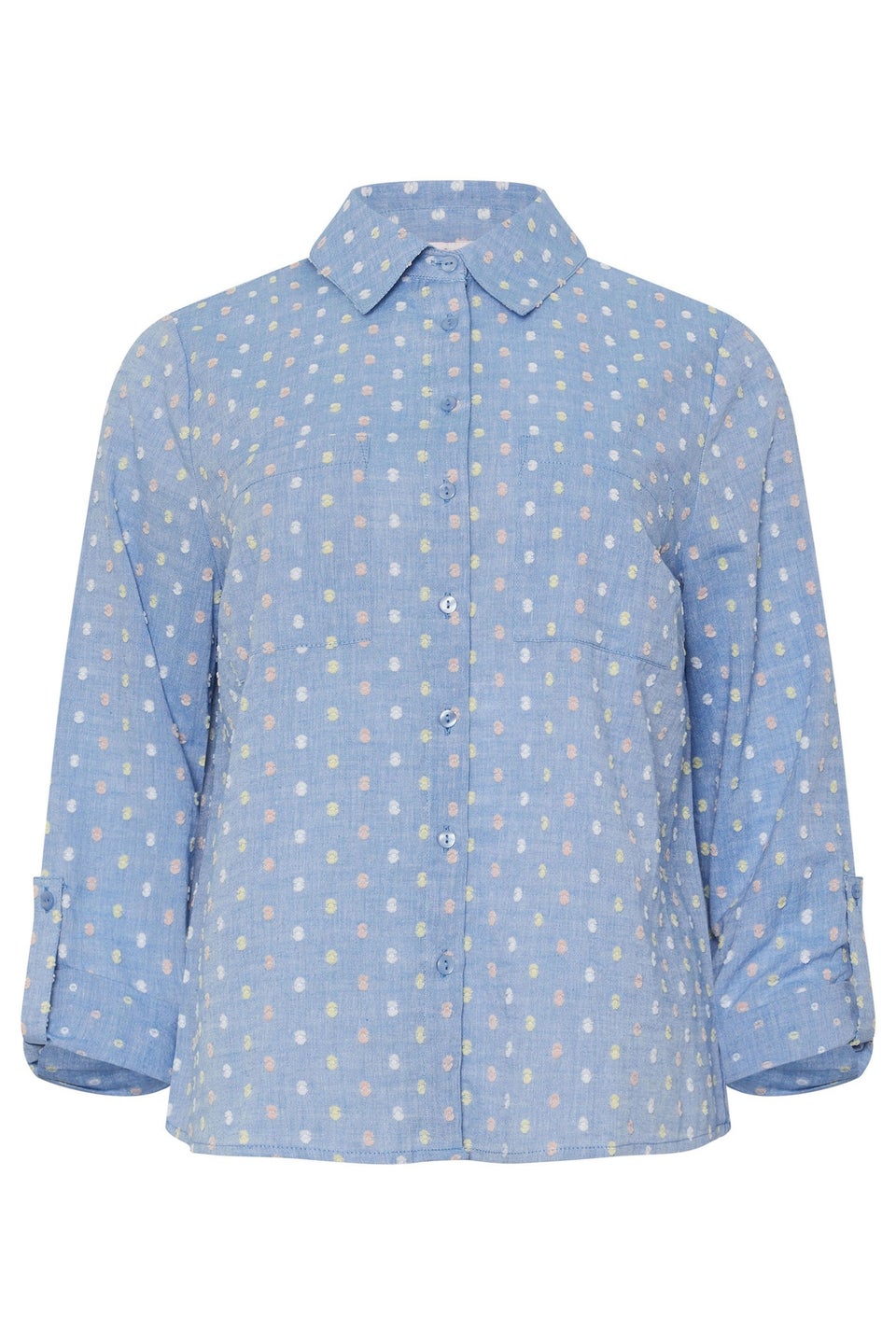 M&Co Petite Blue Cotton Dobby Long Sleeve Shirt