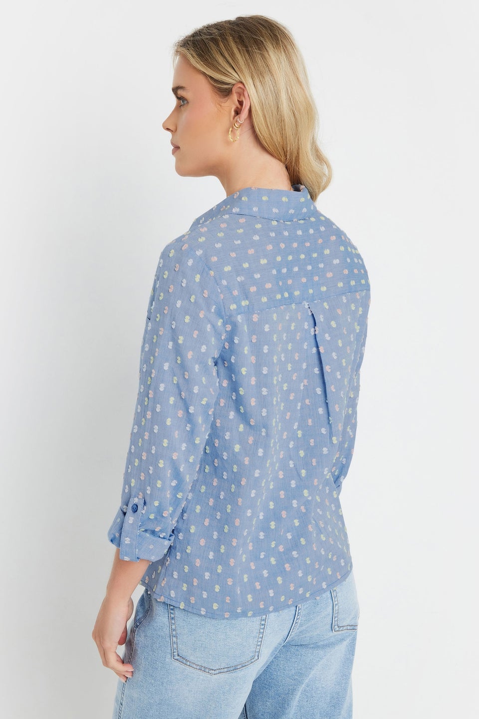 M&Co Petite Blue Cotton Dobby Long Sleeve Shirt