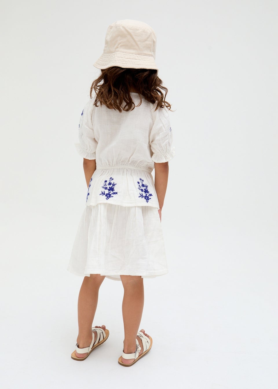 Raffya Kids White Ally Paneled Waist Embroidered Skirt (3-9 Years)