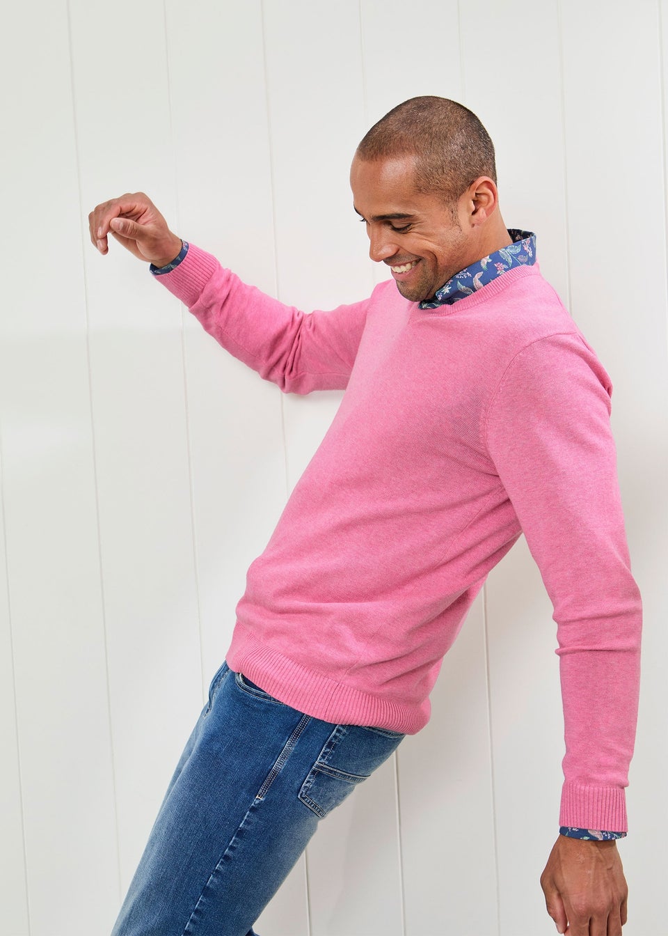Cotton Traders Rose Pink Cotton V-Neck Jumper