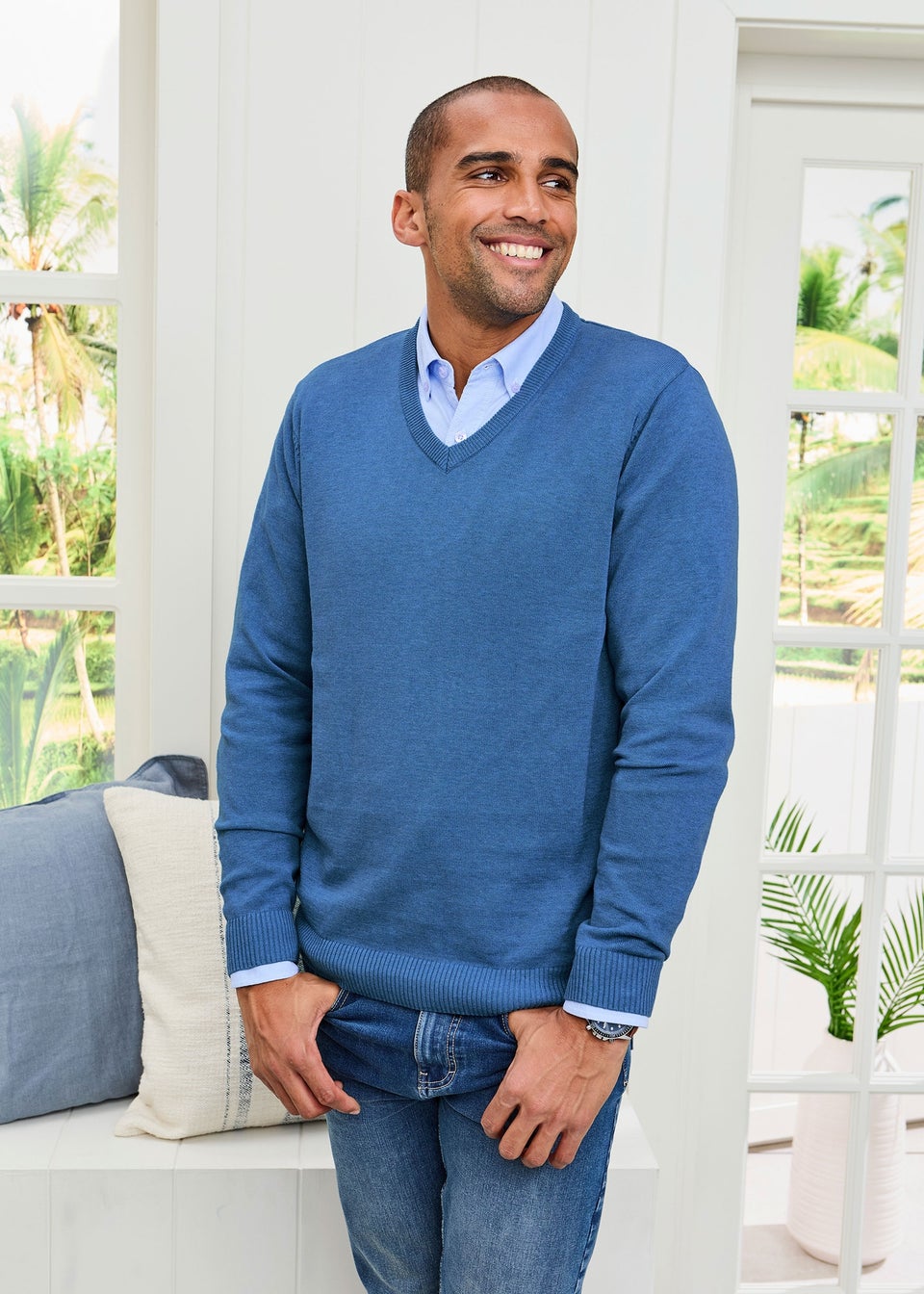 Cotton Traders Iris Cotton V-Neck Jumper