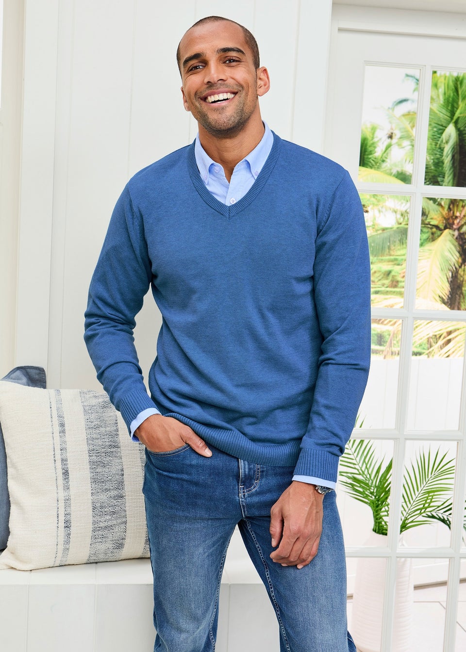 Cotton Traders Iris Cotton V-Neck Jumper