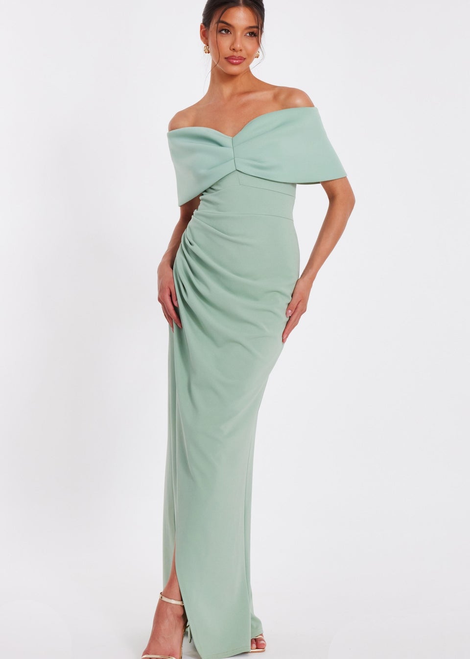 Quiz Green Bardot Wrap Maxi Dress