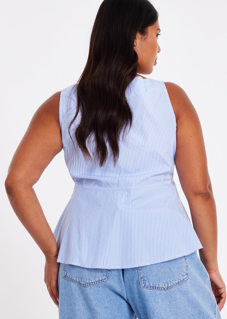Quiz Blue Curve Striped Top