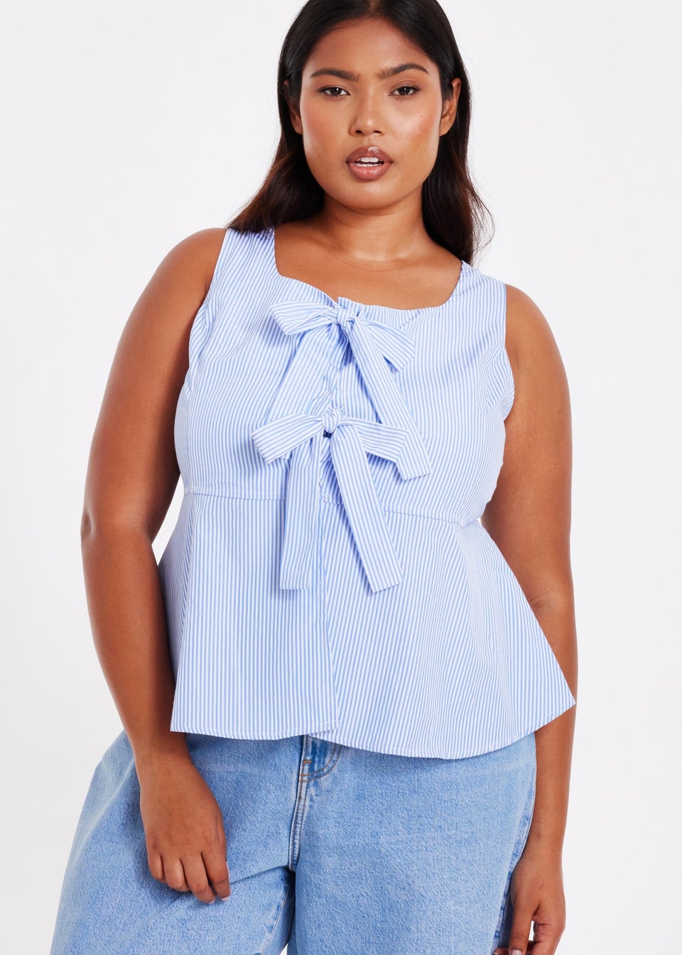 Quiz Blue Curve Striped Top